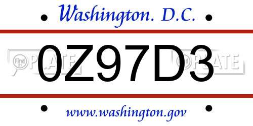 0Z97D3 District Of Columbia License Plate