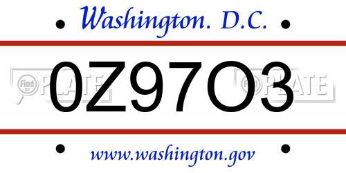 0Z97O3 District Of Columbia License Plate