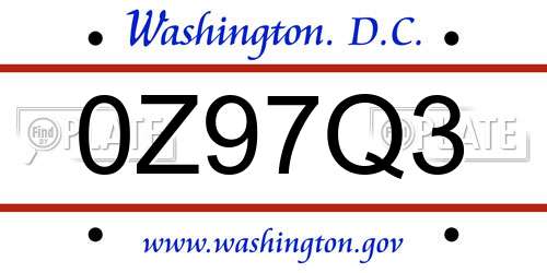 0Z97Q3 District Of Columbia License Plate