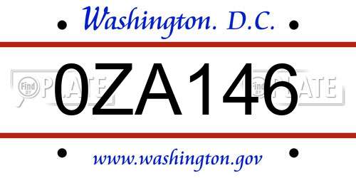 0ZA146 District Of Columbia License Plate