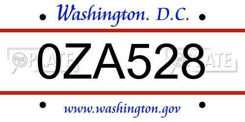 0ZA528 District Of Columbia License Plate