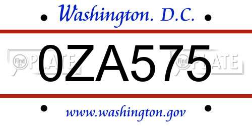 0ZA575 District Of Columbia License Plate