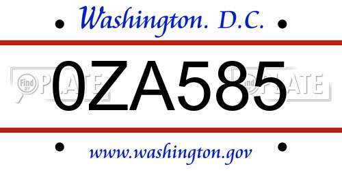 0ZA585 District Of Columbia License Plate