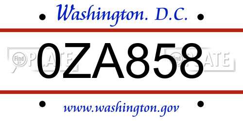 0ZA858 District Of Columbia License Plate