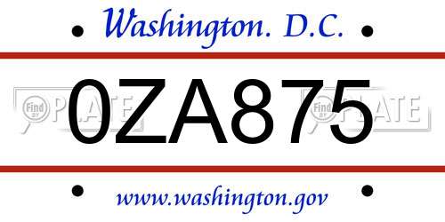 0ZA875 District Of Columbia License Plate