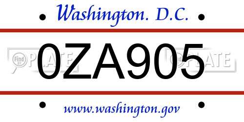 0ZA905 District Of Columbia License Plate