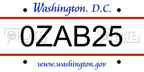 0ZAB25 District Of Columbia License Plate