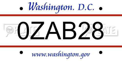 0ZAB28 District Of Columbia License Plate