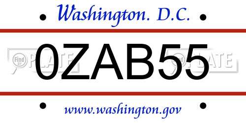 0ZAB55 District Of Columbia License Plate