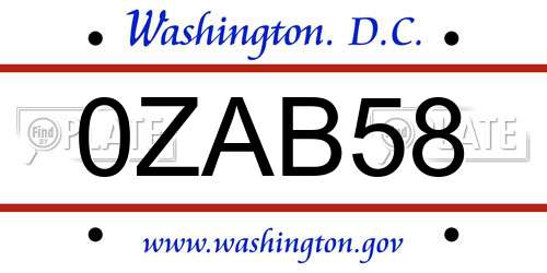 0ZAB58 District Of Columbia License Plate