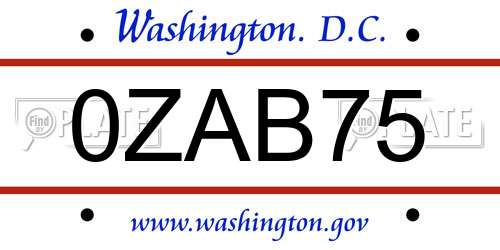 0ZAB75 District Of Columbia License Plate