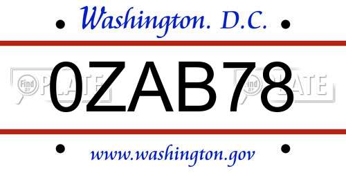 0ZAB78 District Of Columbia License Plate