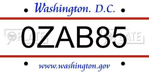 0ZAB85 District Of Columbia License Plate