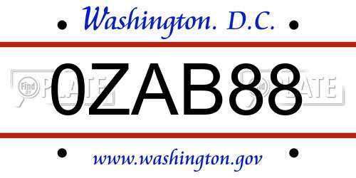 0ZAB88 District Of Columbia License Plate