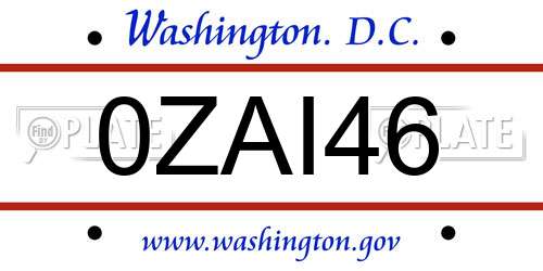 0ZAI46 District Of Columbia License Plate