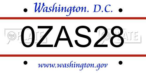 0ZAS28 District Of Columbia License Plate