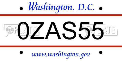 0ZAS55 District Of Columbia License Plate