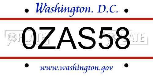 0ZAS58 District Of Columbia License Plate