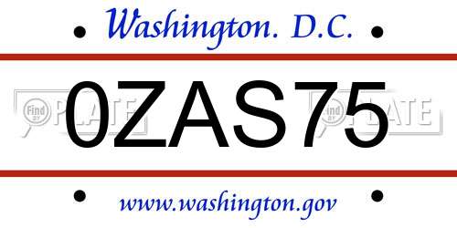 0ZAS75 District Of Columbia License Plate