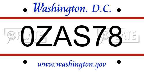 0ZAS78 District Of Columbia License Plate
