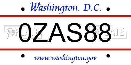 0ZAS88 District Of Columbia License Plate
