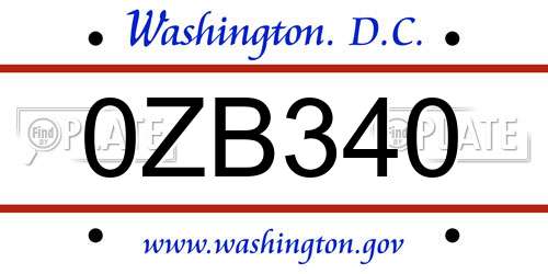0ZB340 District Of Columbia License Plate