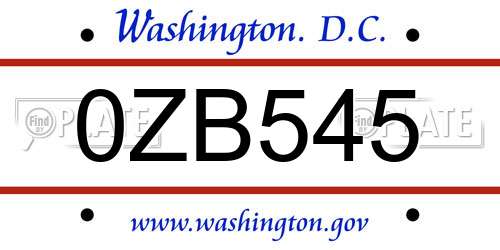 0ZB545 District Of Columbia License Plate
