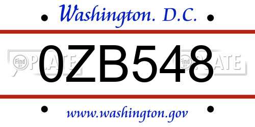 0ZB548 District Of Columbia License Plate