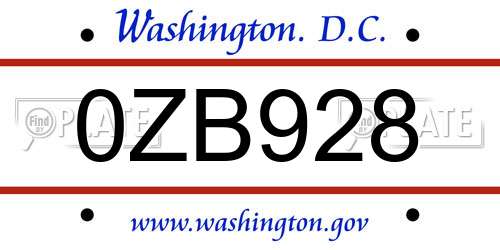 0ZB928 District Of Columbia License Plate