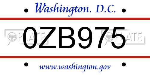 0ZB975 District Of Columbia License Plate