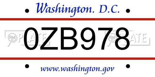 0ZB978 District Of Columbia License Plate