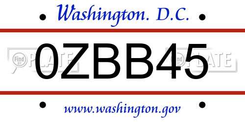 0ZBB45 District Of Columbia License Plate