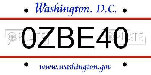 0ZBE40 District Of Columbia License Plate
