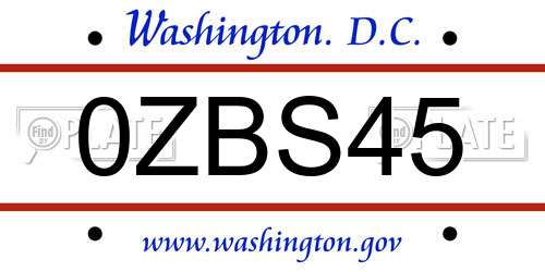 0ZBS45 District Of Columbia License Plate