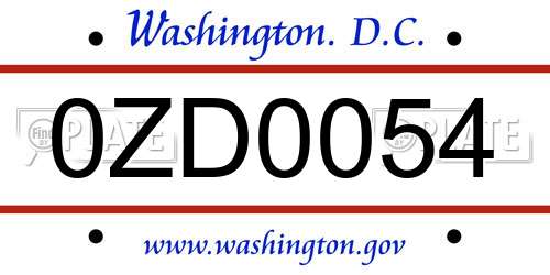 0ZD0054 District Of Columbia License Plate