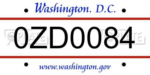 0ZD0084 District Of Columbia License Plate