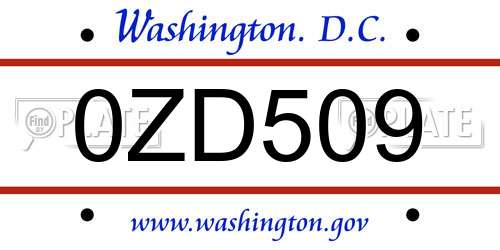 0ZD509 District Of Columbia License Plate