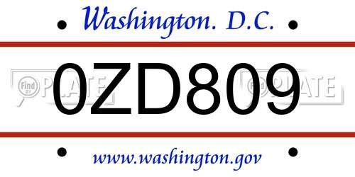 0ZD809 District Of Columbia License Plate