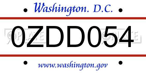 0ZDD054 District Of Columbia License Plate