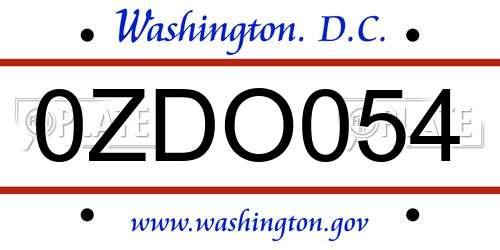 0ZDO054 District Of Columbia License Plate