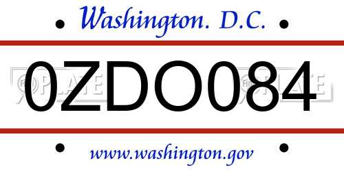0ZDO084 District Of Columbia License Plate