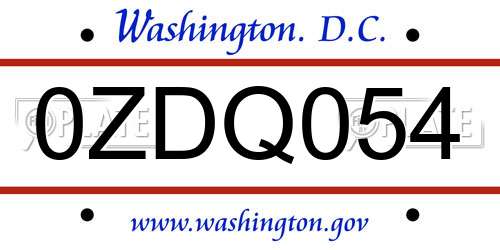 0ZDQ054 District Of Columbia License Plate