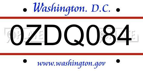 0ZDQ084 District Of Columbia License Plate