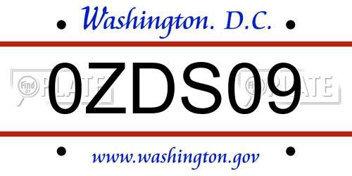 0ZDS09 District Of Columbia License Plate