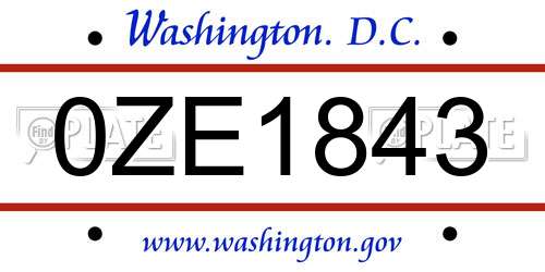 0ZE1843 District Of Columbia License Plate