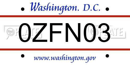 0ZFN03 District Of Columbia License Plate