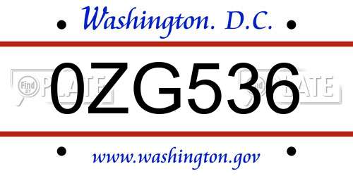 0ZG536 District Of Columbia License Plate