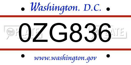 0ZG836 District Of Columbia License Plate
