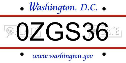 0ZGS36 District Of Columbia License Plate