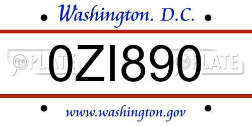 0ZI890 District Of Columbia License Plate